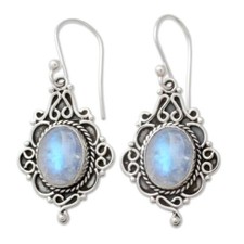 Orecchini pendenti in argento sterling 925 forma ovale pietra di luna cabochon autentici
