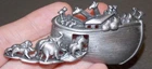 Vintage AJC Noah's Ark Boat Animals Dark Silvertone Brooch Costume Jewelry