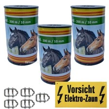 Weidezaunband 10 mm  4 Niro +5 Verbinder+1 Warnschild  600 Meter gelb-orange