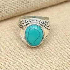 Turquoise Gemstone Ring 925 Sterling Silver Handmade Men's Ring All Size D87