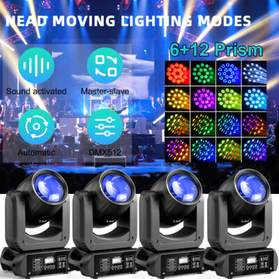 4x 200W 6+12 Prisma Gobo LED Beam Moving Head Bühnenlicht DMX Spot DJ Partylicht