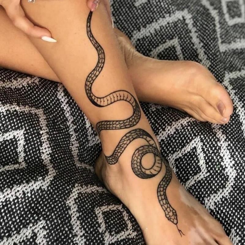 Black Snake Temporary Tattoo Big Size Fake Stickers Women Men Body  Waterproof | eBay