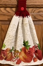 Double hanging kitchen towel fall Pumpkins fruit crocheted Red top