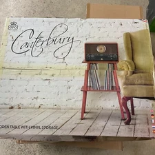 GPO Retro GPORPS Canterbury Retro Wooden Record Player Stand With Vinyl Storage-
