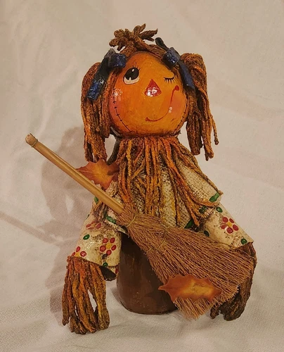 Vintage Paper Mache Scarecrow Doll  Figurine Lakewood Ohio Fall/Halloween