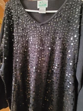 QUACKER FACTORY Women's Cardigan Sequin Black Size 1X
