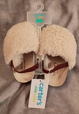 Carter's Child Of Mine Baby Clogs Toddler Boy/Girl Size 4 White Fuzzy Shoes New