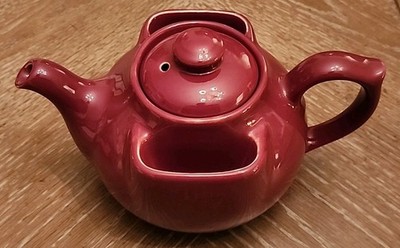 Vin. T-BALL Burgundy Tea Bag Holder Teapot Made For Bacharach By Hall China Co.