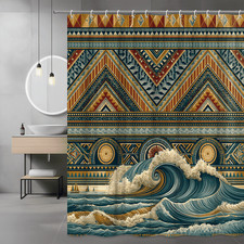 Ocean Wave Geometric Shower Curtain Boho Tribal Print