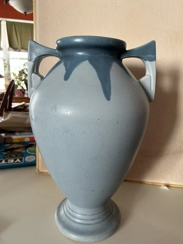 Vintage ROSEVILLE Blue Carnelian II Vase Heavy Drip 16" Double Handled