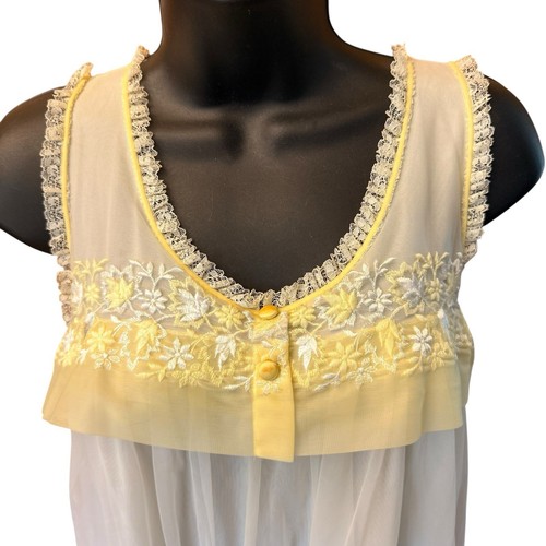 Vintage Gotham Peignoir Robe & Night Gown Set Small 2 Layer Chiffon Gold Stripe - Picture 3 of 21