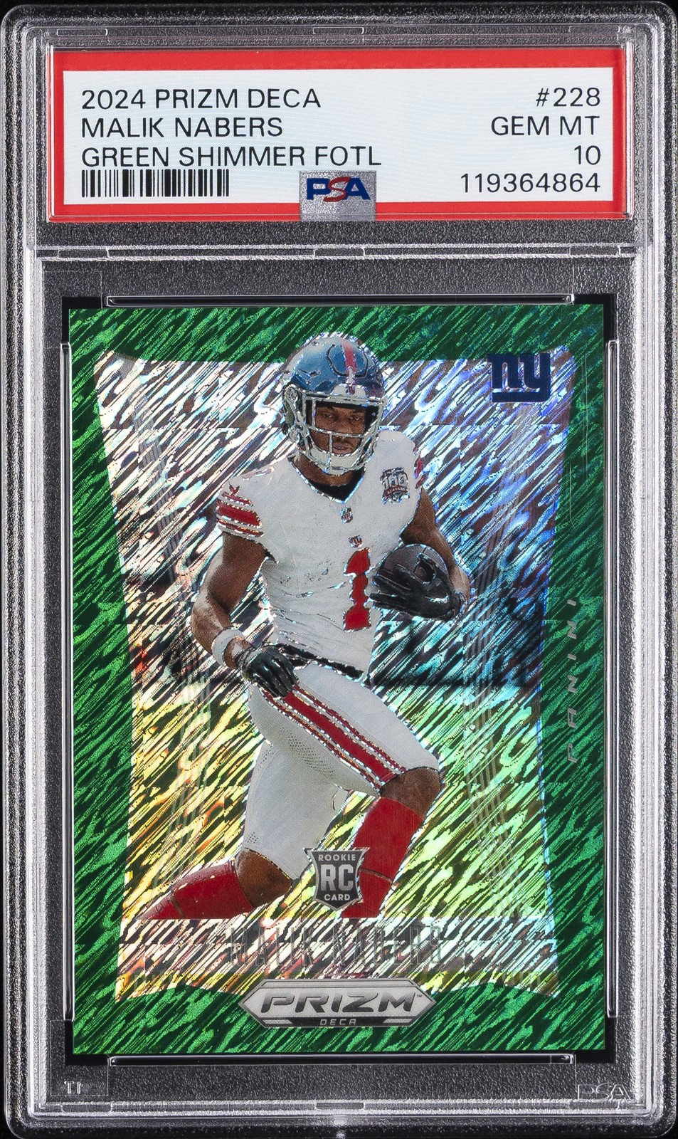 2024 PANINI PRIZM DECA GREEN SHIMMER FOTL #228 MALIK NABERS 4/12 PSA 10