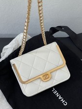 Auth Chanel Mini WOC Flap Crossbody Bag White Caviar Leather Gold Tone Chain