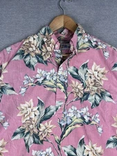Reyn Spooner Hawaiian Shirt Button Down Rare Reverse Pink Floral fits XL