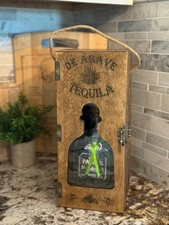 Handmade Wooden Tequilla Box with coasters and shot glasses