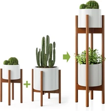 MUDEELA 2 Pack Indoor Plant Stands, 2 Tier Tall Plant Stand 30 inches, Mid Ce...
