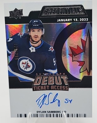 2024 UD Credentials Dylanamberg Debut Ticket Access Auto /299 Winnipeg Jets
