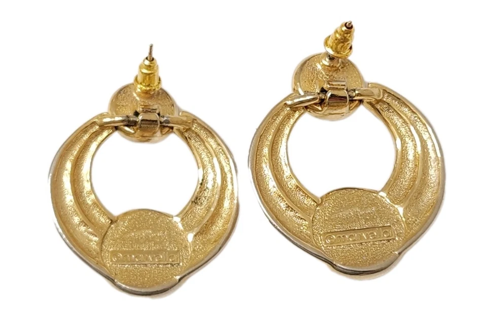 Vintage Marvella Signed Gold Pearl Door Knocker Pierced Dangle Drop Earrings - Image 3 of 4