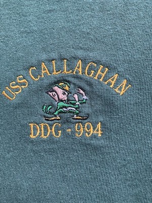 Vintage USS CALLAGHAN DDG-994 Green XL Long Sleeve Mens 100% Cotton Shirt USA