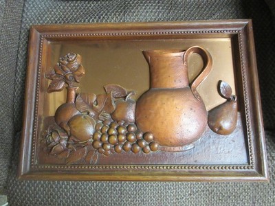 Vintage Coppercraft Guild 3D Copper Still Life Fruit & Pitcher Hanging Wall Art