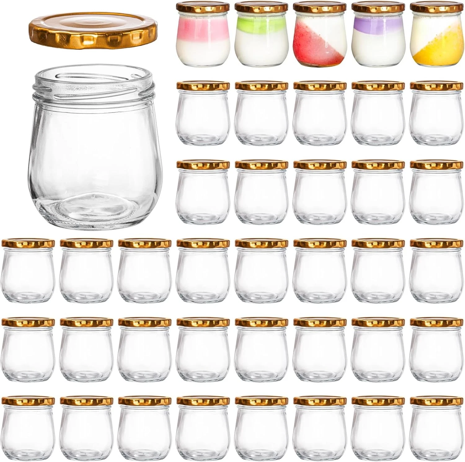 40 Pack Glass Mason Jars 6 Oz Small Jam Canning Jars W/ Airtight Lids Clear