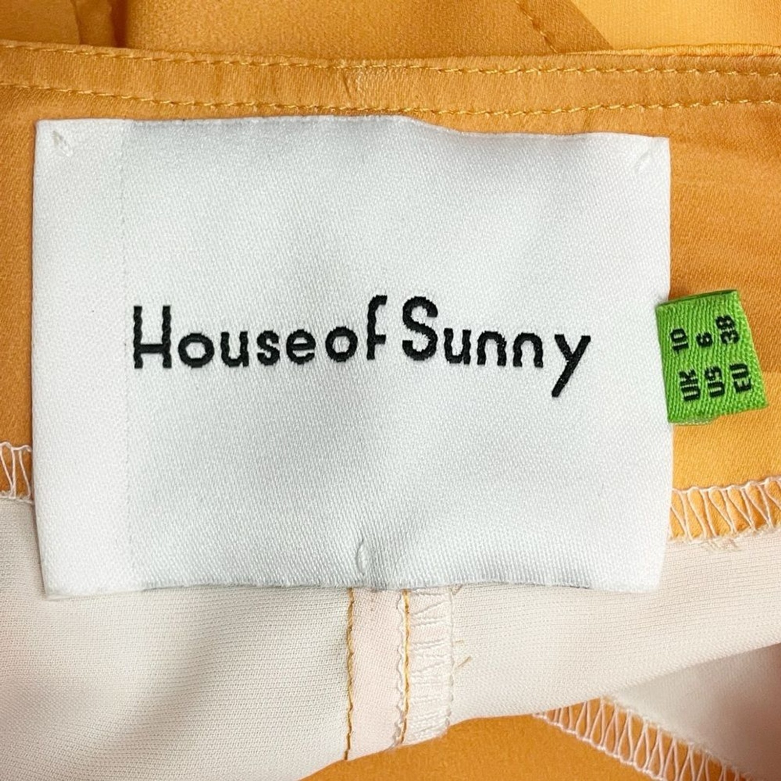 House of Sunny Cinema Dress Orange Yellow Geometric Button Front Midi Size 6 US