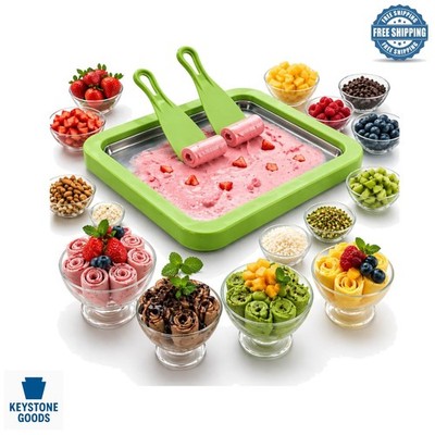 Green Manual Ice Cream Roll Maker - Fast Freeze, Multi-Purpose Countertop Des...