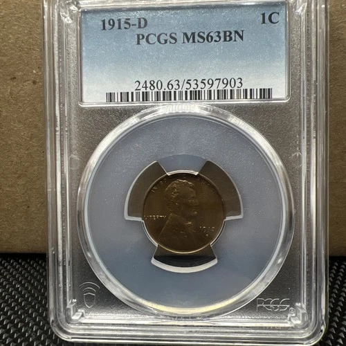 1915-D Wheat Penny, PCGS Graded MS 63 BN, Beautiful Luster Wheat Cent