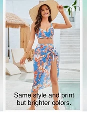 Grace Karin 3 Piece Swim Suit Blue & Pink Floral Set-XL