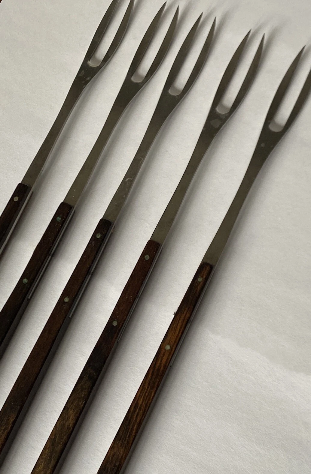 Dykins Ka-Bar FONDUE FORKS MCM Set of 5 Rosewood Stainless Steel 10.5” Vintage