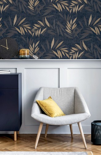 299301 - Signature1 Luxury Leaf Navy Gold Arthouse Wallpaper - 第 4/5 張圖片