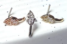 1pc CZ Gem Set Leaf Nose Crawler L-Bend 20g or 18g Nose Ring Stud Screw
