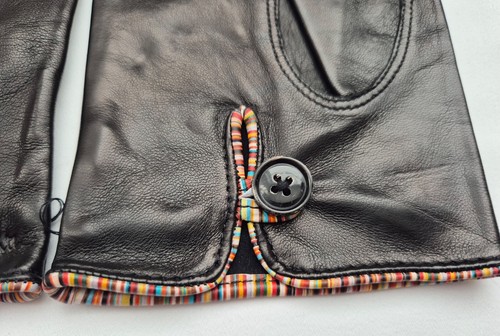 Guantes de cuero con adornos a rayas negros M Paul Smith - Imagen 4 de 4