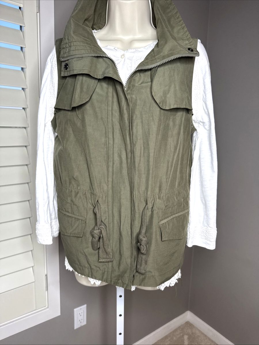 Princess Vera Wang LARGE khaki utility vest full zip Pockets