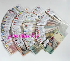 Lots 100 Pcs Different World Foreign Banknotes 100 Pcs Clear Pouch English Flags