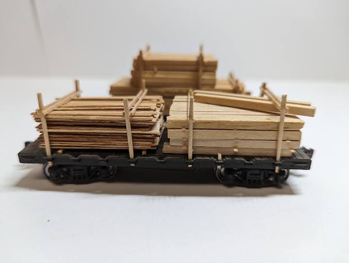HO Scale Model Railroad Flatcars loaded with lumber highly detailed