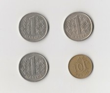 Finnland 1 Markka 1981/82/89 und 10 Pennia 1964 (3184)