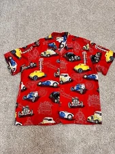 Paradise Found Vintage Cars Men’s Button Front Aloha Red Shirt Rayon XL