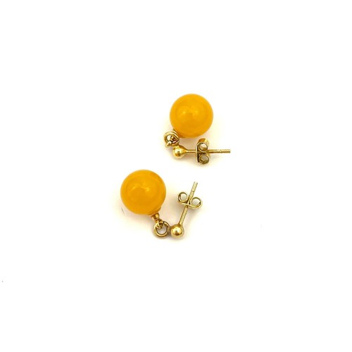 Genuine Baltic Amber Earrings Round Shape - Butterscotch Color - Picture 4 of 4