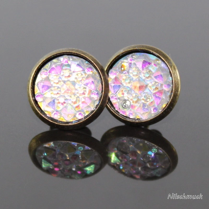 Damen Kristall Harz Bronzefarbene  Ohrring/ Ohrstecker 10mm Modeschmuck - Bild 1 von 2