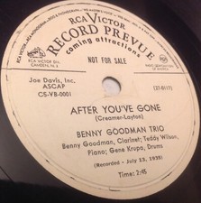 BENNY GOODMAN TRIO 78 RPM WHITE LABEL PROMO