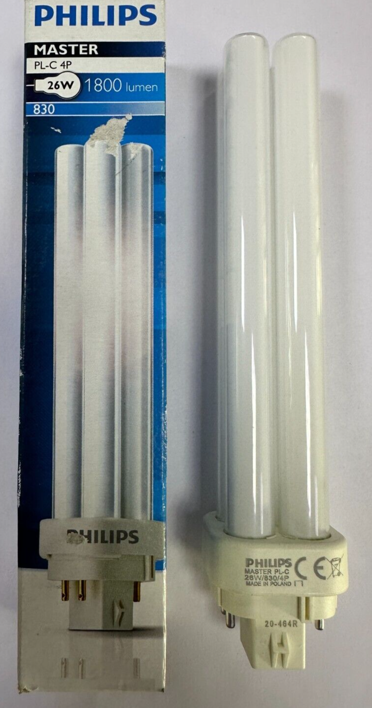 2x Philips Regolabile 26W G24q-3 4 Pin 3000K Bassa Energia Cfl Lampadina Pl Plc