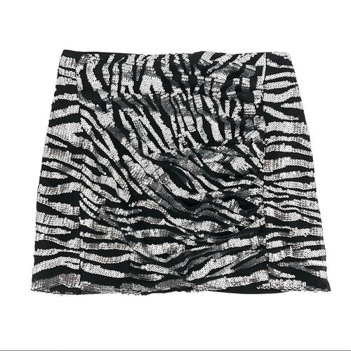 Bar III Black White Zebra Print Sequin Mini Skirt - 第 2/7 張圖片