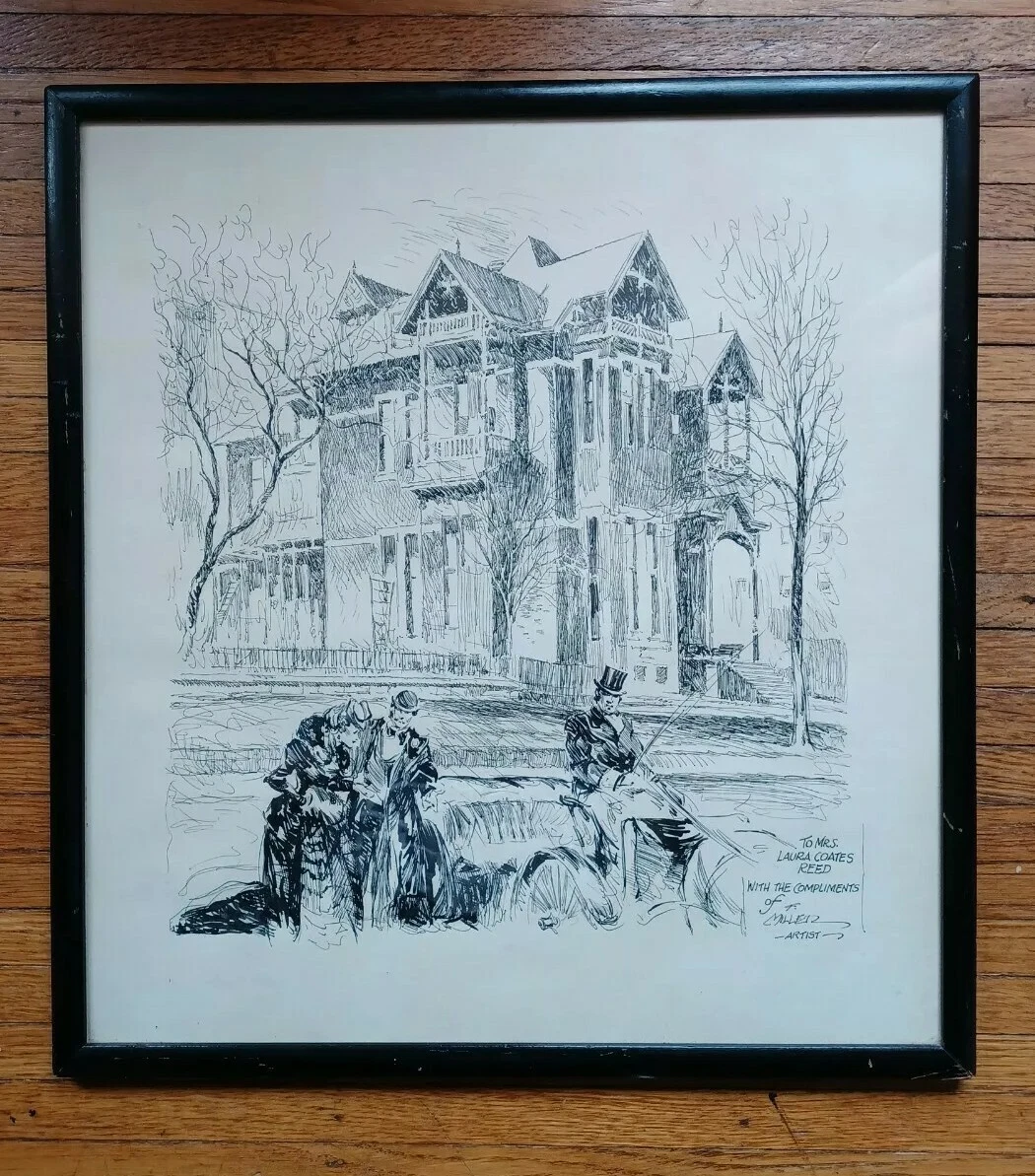 Pen And Ink Drawing by F. Miller. Kansas City, MO. To Mrs Laura