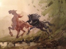 CAVALLI BRADI acquarello 50x70 Giulio FALZONI (Marmirolo 1900-Milano 1978) 