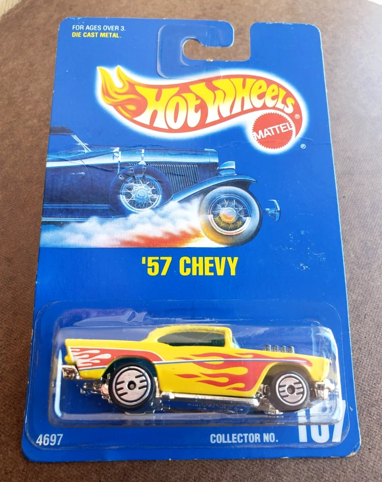 1992 Hot Wheels '57 CHEVY CHEVROLET Yellow #157 Mainline Series Hot Ones! Wheels - Image 2 of 4