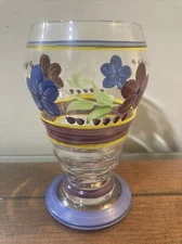 Gibson Housewares BELLA Blue Purple Flowers - Glassware Footed Tumbler Goblet