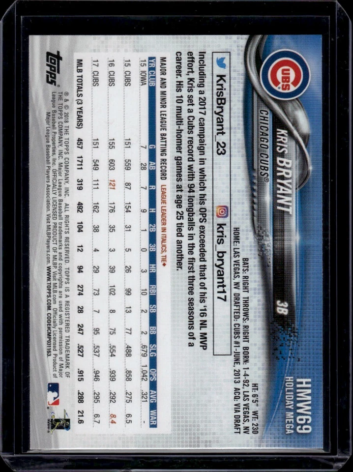 2018 Topps Holiday #HMW69 Kris Bryant  Snowflake - Image 2 of 2