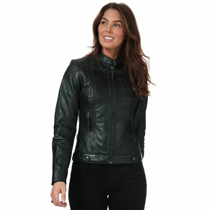 Women s Elle Annette Zipped Pocket Fully Lined Leather Jacket in