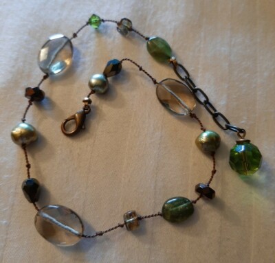Green FW Pearl Natural Labradorite Faceted Crystal Anklet/Bracelet 11 1/2